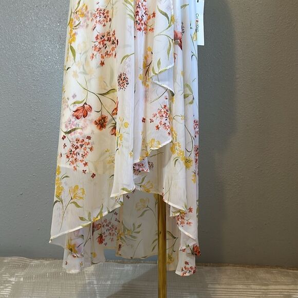 NEW Calvin Klein women’s puff sleeve v-neck floral ruffle overlap dress size 2 - Picture 4 of 14